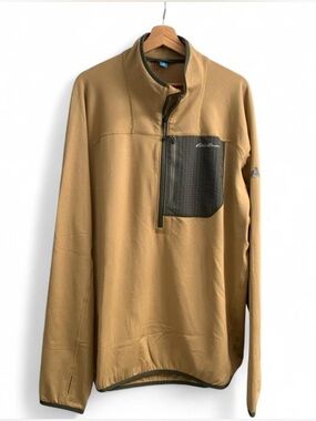Eddie Bauer men’s yellow high route grid fleece 1/2 zip freehead jacket size XL